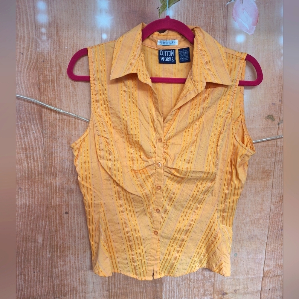 Cotton Works orange sleeveless button down blouse size Large
